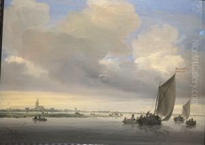 De Wijkermeer met twee wijdschepen, op de achtergrond Beverwijk De Wijkermeer met twee wijdschepen, op de achtergrond Beverwijk