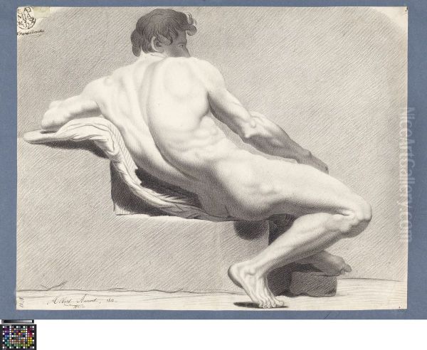 seated male nude, seen from behind - view 1