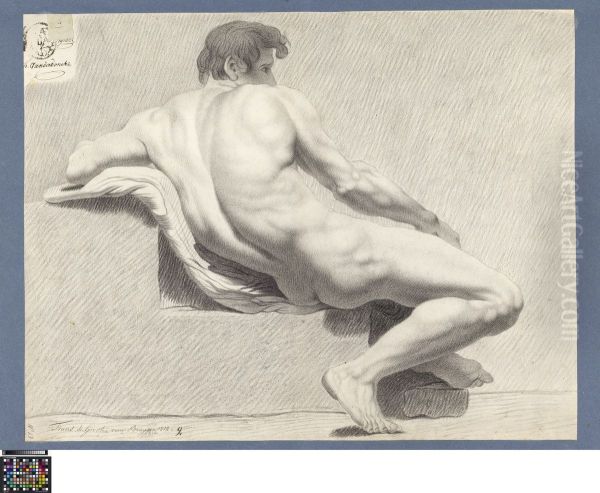 seated male nude, seen from behind - view 1
