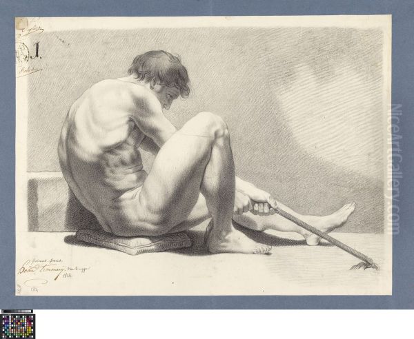 seated male nude with a rope - view 1