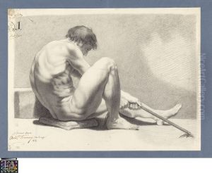 seated male nude with a rope by Henri Timmerij