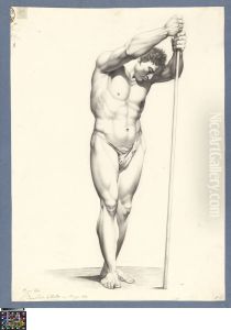 standing male nude, holding a stick by Bernard Cloet