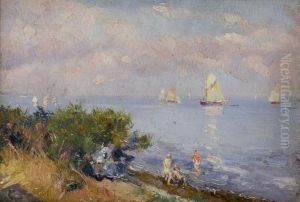 Marina Con Barche E Bagnanti A Calvados by Ulisse Caputo