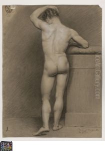 standing male nude, seen from behind by Fernand Beaufort