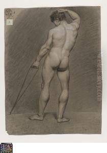 standing male nude, seen from behind by Auguste Van de Steene