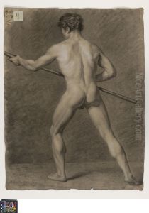 standing male nude, seen from behind by Pierre Francois Buyck