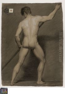 standing male nude, seen from behind by Auguste-Joseph De Mersseman