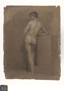 standing male nude, seen from behind by Bruno Van Hollebeke
