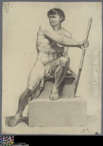 seated male nude by Auguste Derre
