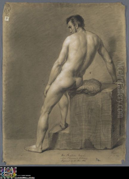 seated male nude, seen from behind - view 1