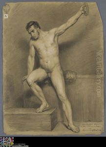 seated male nude by Joseph van Buylaere