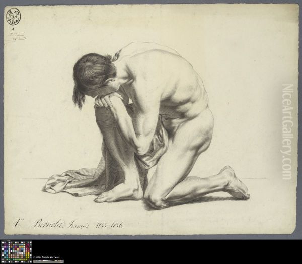 kneeling male nude with cloth - view 1