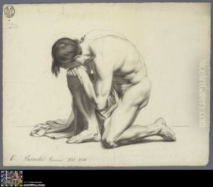 kneeling male nude with cloth by Francois Bernolet
