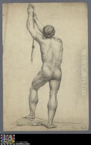 standing male nude, seen from behind by Hippolyte Fonteyne