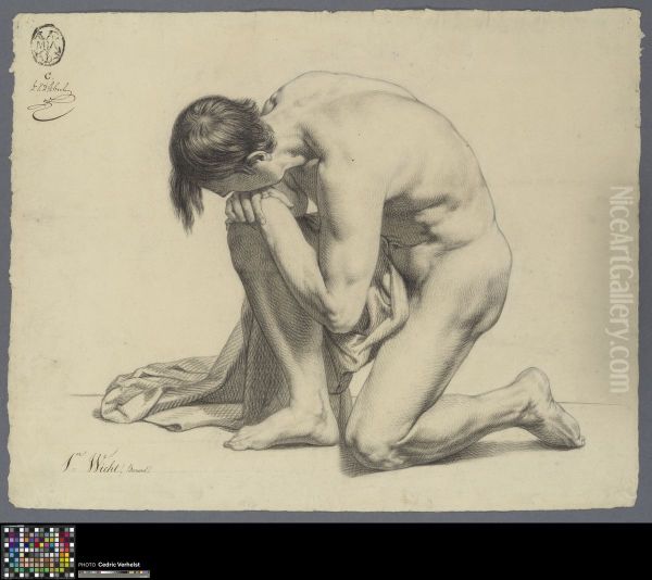 kneeling male nude with cloth - view 1
