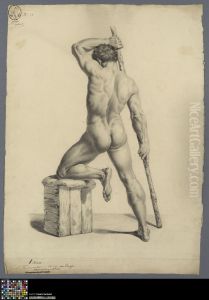 standing male nude, seen from behind by Charles van Deventer