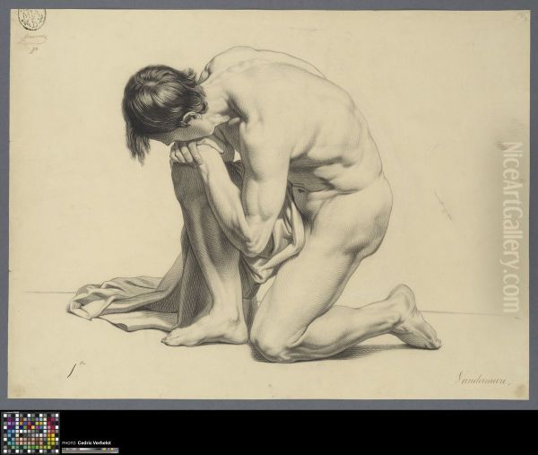 kneeling male nude with cloth - view 1