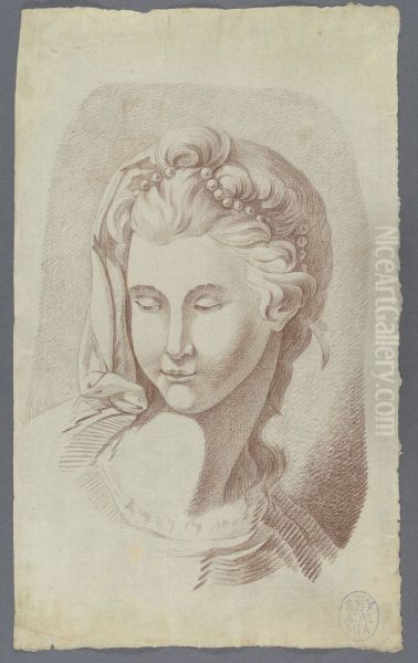portrait of a young woman with a chain of pearls in her hair - view 1