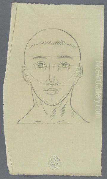 head of a figure with guidelines for proportions - view 1