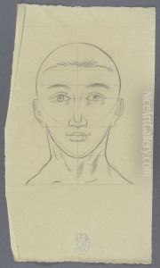 head of a figure with guidelines for proportions by Louis-Marin Bonnet