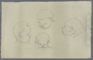 four children's heads with guidelines for proportions