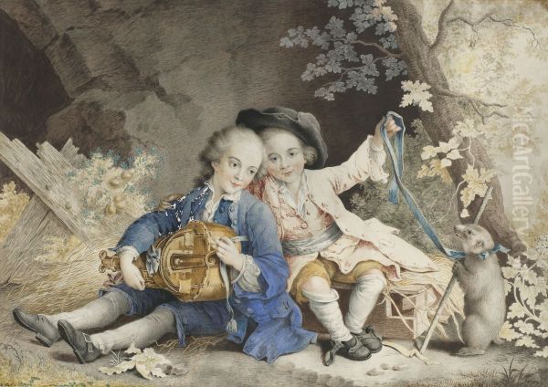 Hurdy-gurdy player and performer with a marmot - view 1