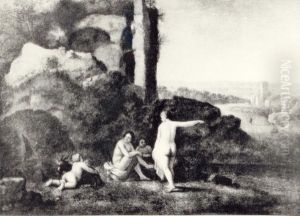 Women bathing in a stream. Women bathing in a stream.