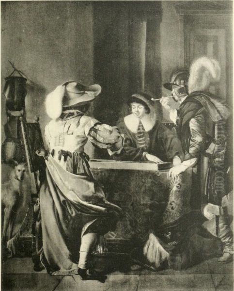 Three officers playing tric-trac - view 1