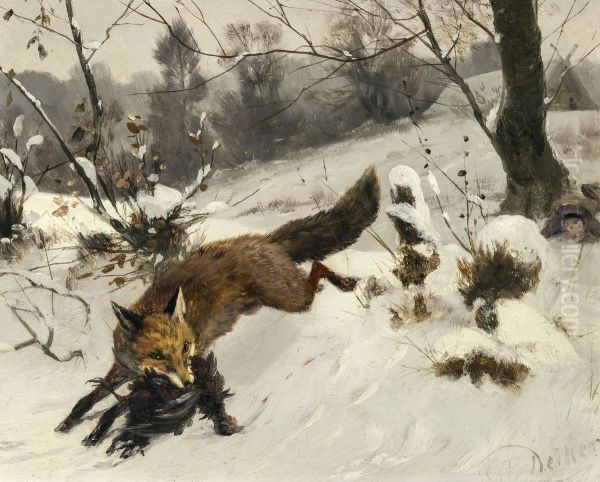 Fuchs mit Beute in Winterlandschaft - view 1