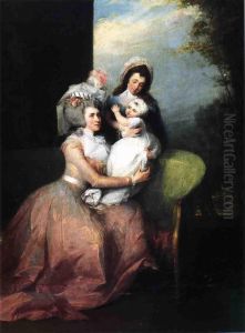 Portrait of Mrs. John Barker Church (Angelica Schuyler), Son Philip, and Servant by John Trumbull