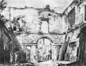 View of the ruins of the room in the Gozdzki Palace. by Zygmunt Vogel