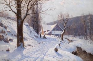 Tobogganing on a sunny Winter's Day by Walter Moras