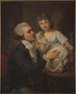 Portret Michala Jerzego Wandalina Mniszcha (1742-1806) z corka Elzbietka (1787/92-1830) i pieskiem Kiopkiem by Marcello Bacciarelli