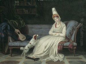 Portrait of Elizabeth, Lady Webster, later Lady Holland, in a white dress with her spaniel Pierrot