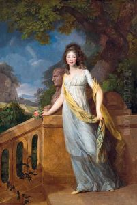 Luise of Mecklemburg-Strelitz, Crown Princess of Prussia (later Queen), depicted in an antiquing landscape. Luise of Mecklemburg-Strelitz, Crown Princess of Prussia (later Queen), depicted in an antiquing landscape.