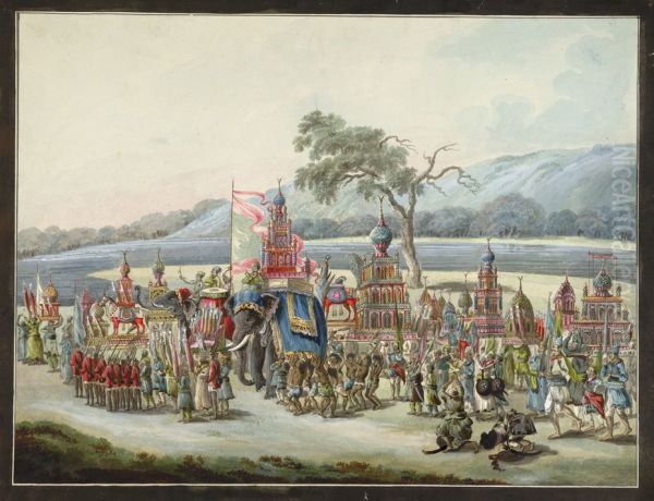 The ta'ziyahs being taken to the river for immersion - view 1