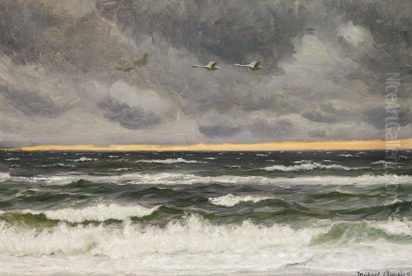 To svaner over Vesterhavet ved solnedgangstide, Skagen. - view 1