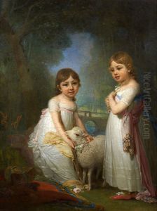 Portrait of two children with a lamb Portrait of two children with a lamb