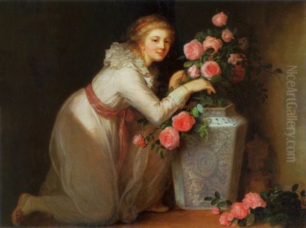 Portrait of a lady making a bouquet. - view 1