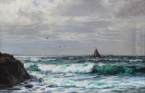 Costal scene with ships off Kullen, Sweden. - view 1