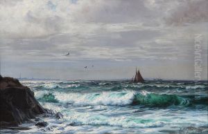 Costal scene with ships off Kullen, Sweden. by Vilhelm Arnesen