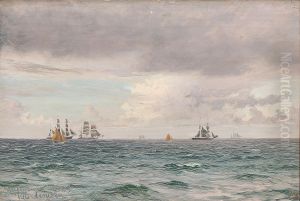 Marine med sejlskibe ved Gilleleje. by Vilhelm Arnesen