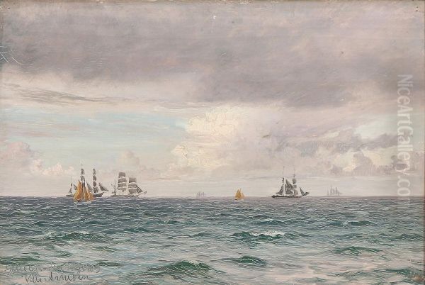 Seascape with sailing ships at Gilleleje, Denmark. - view 1