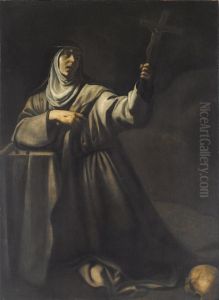 Santa Caterina Da Siena In Preghiera Davanti Al Crocefisso by Giovanni Battista Caracciolo