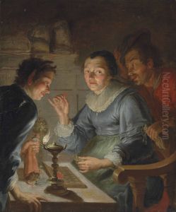 Een geldwegende oude vrouw: allegorie op de Gierigheid by Jacques de l'Ange