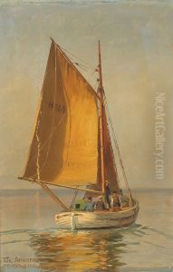 A fishing boat off Gilleleje. by Vilhelm Arnesen