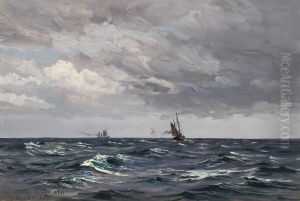 Ships on the North Sea. by Vilhelm Arnesen