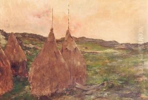 Haystacks at dusk by Constantin Meunier