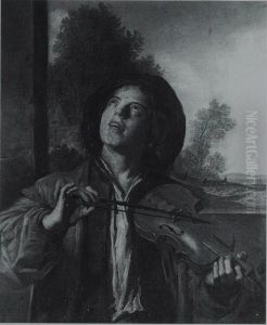 Young man playing the violin in a landscape by Judith Leyster