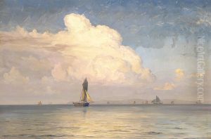 Ships in the Kattegat on a clear day. The coast of Kullen in the distance. Ships in the Kattegat on a clear day. The coast of Kullen in the distance.